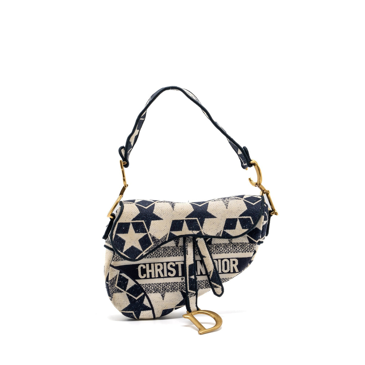 DIOR SADDLE BAG CANVAS LIMITED PRINT DARK BLUE / WHITE GHW
