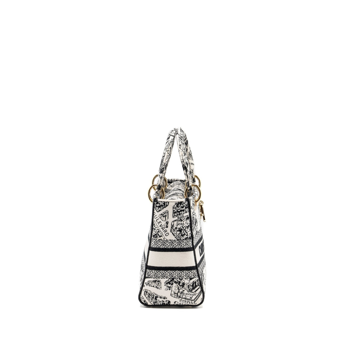 DIOR MEDIUM LADY D-LITE BAG PLAN DE PARIS EMBROIDERY CANVAS BLACK/WHITE LGHW