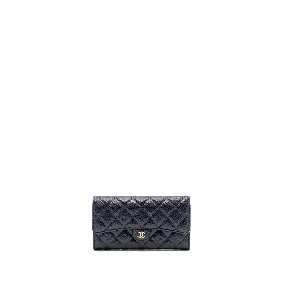 CHANEL CLASSIC LONG FLAP WALLET CAVIAR NAVY LGHW
