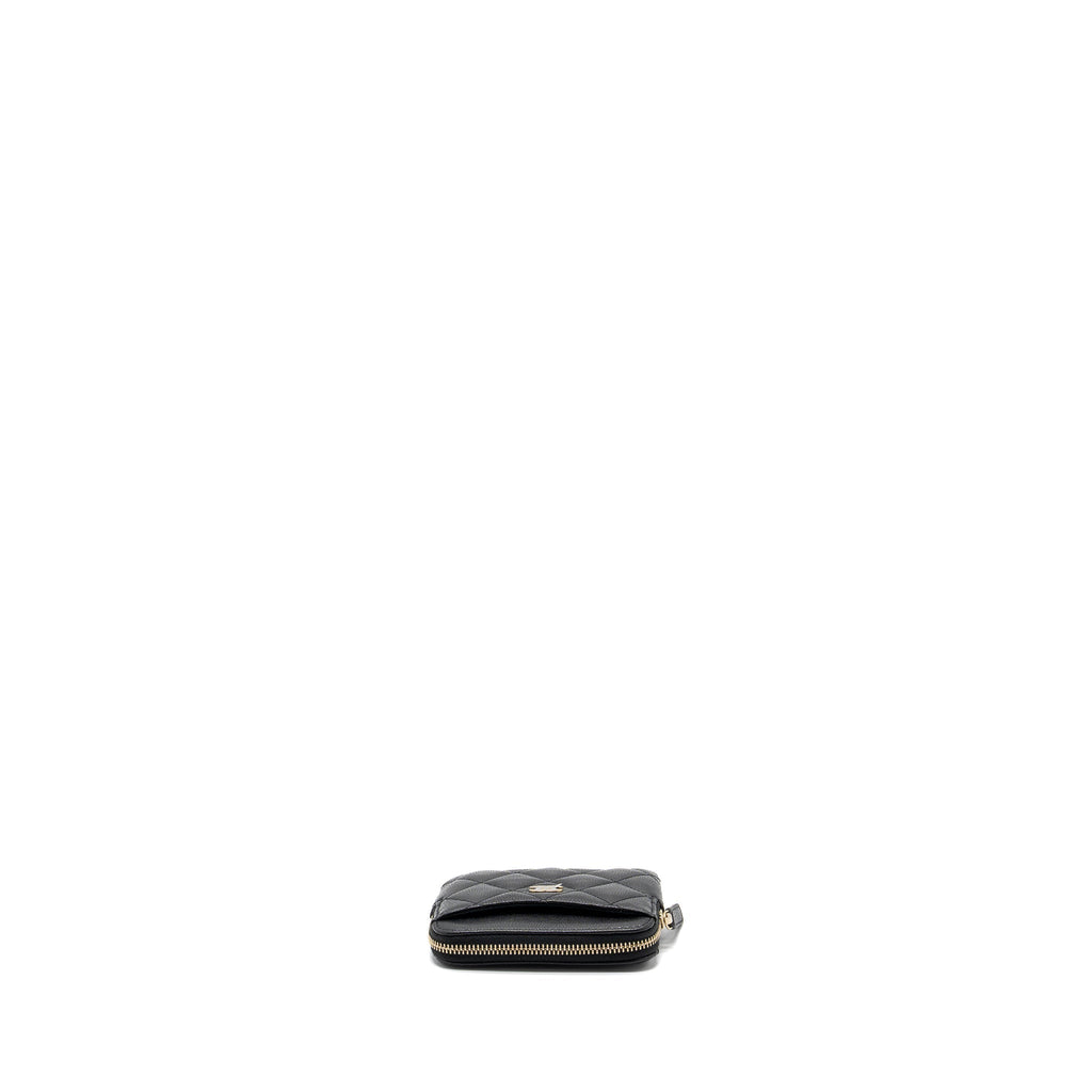 CHANEL SQUARE ZIPPER POUCH CARD HOLDER CAVIAR BLACK LGHW (MICROCHIP)