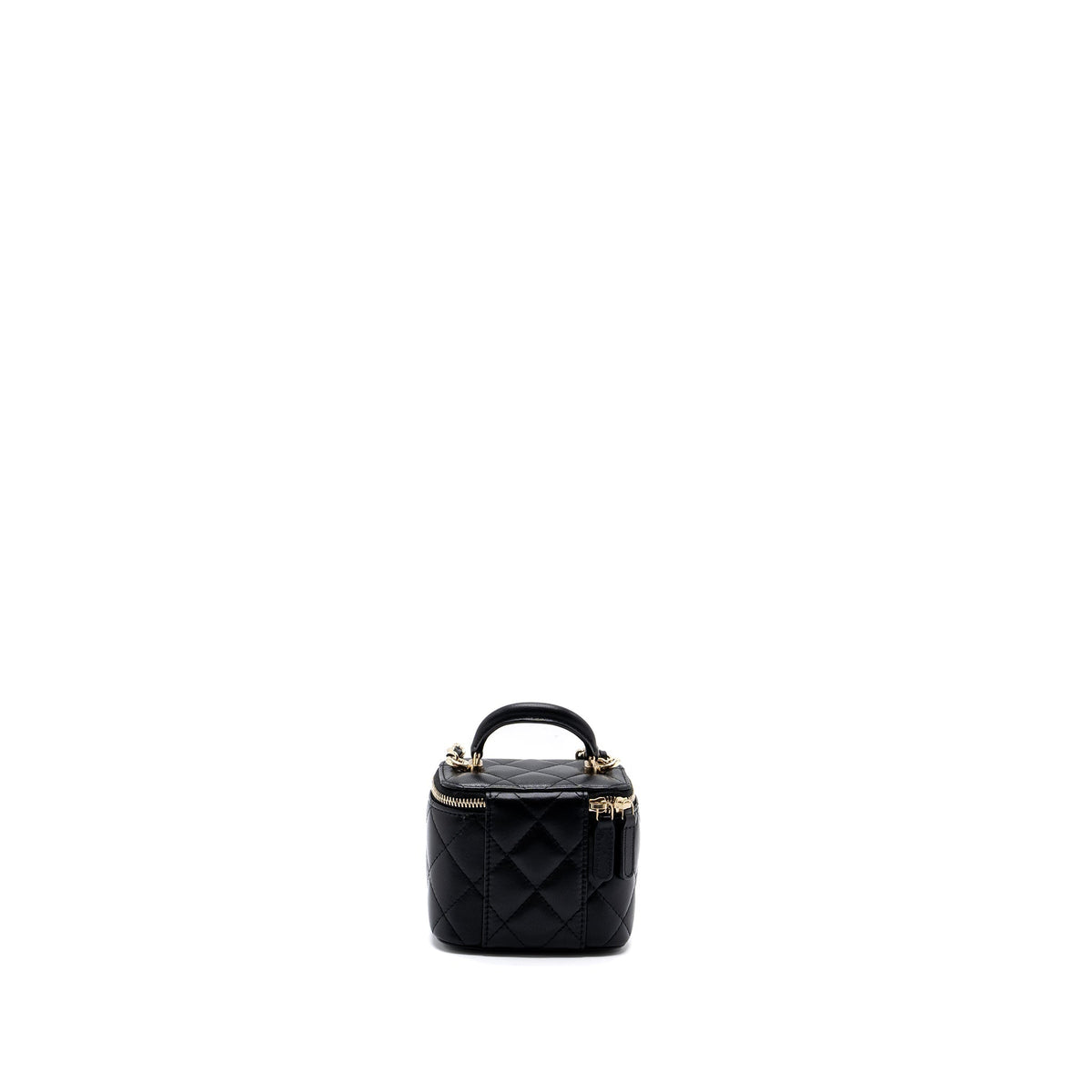 CHANEL TOP HANDLE MINI VANITY CASE WITH CHAINS LAMBSKIN BLACK LGHW