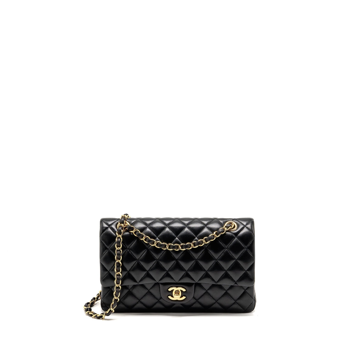 CHANEL MEDIUM CLASSIC DOUBLE FLAP BAG LAMBSKIN BLACK GHW