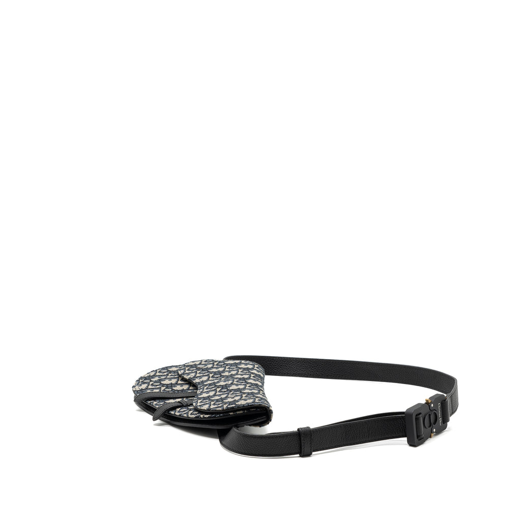 DIOR SADDLE BELT BAG BLUE DIOR OBLIQUE JACQUARD BLACK HARDWARE