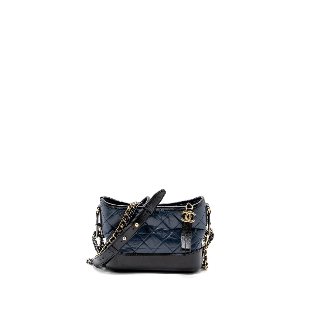 CHANEL SMALL GABRIELLE HOBO BAG CALFSKIN BLUE / BLACK MULTICOLOR HARDWARE