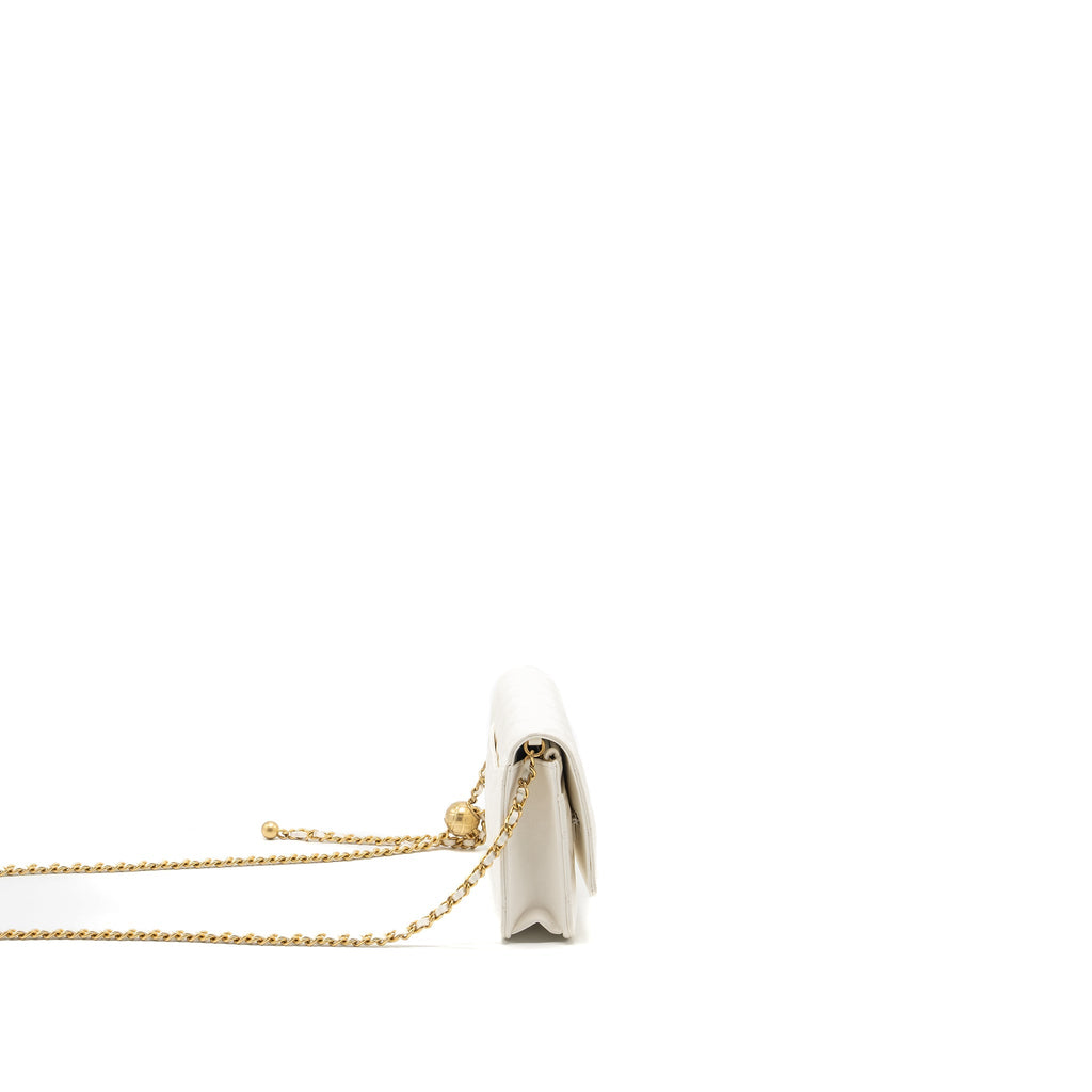 CHANEL PEARL CRUSH WALLET ON CHAIN LAMBSKIN WHITE GHW (MICROCHIP)