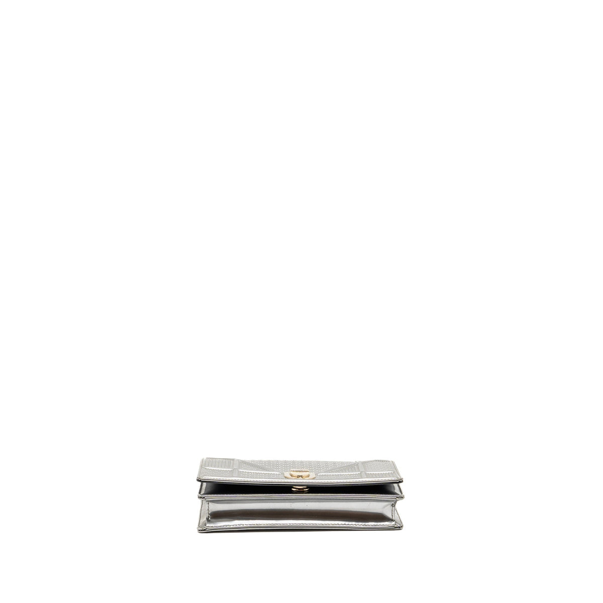 DIOR DIORAMA WALLET ON CHAIN METALLIC PATENT SILVER LGHW
