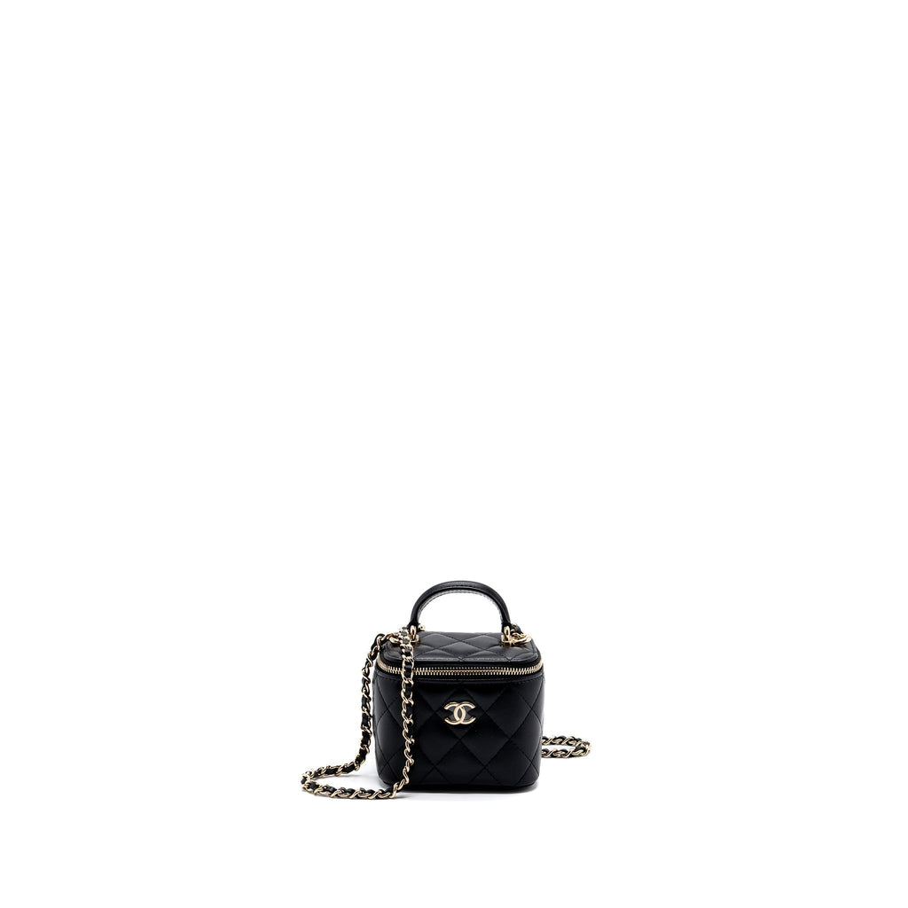 CHANEL TOP HANDLE MINI VANITY CASE WITH CHAINS LAMBSKIN BLACK LGHW