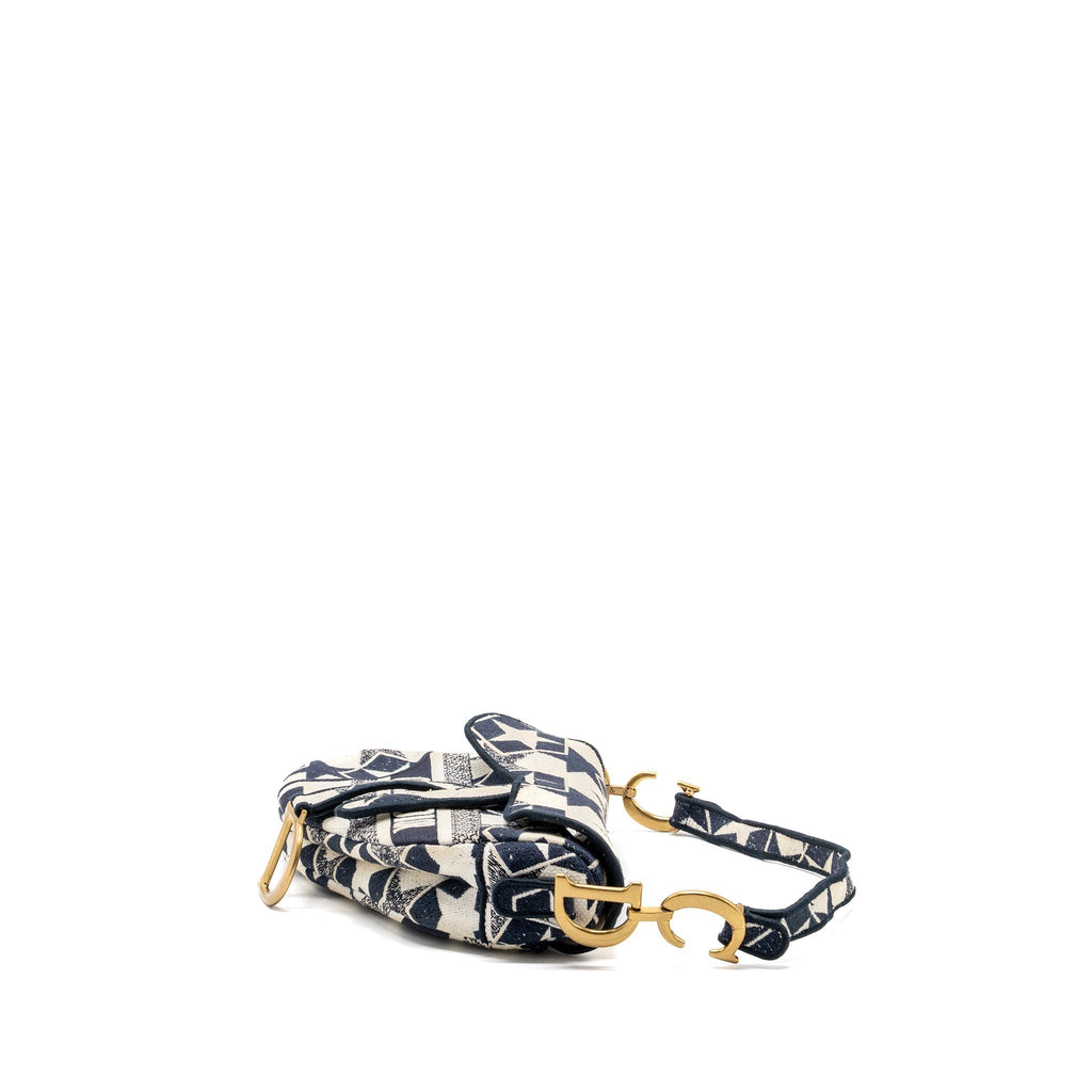 DIOR SADDLE BAG CANVAS LIMITED PRINT DARK BLUE / WHITE GHW