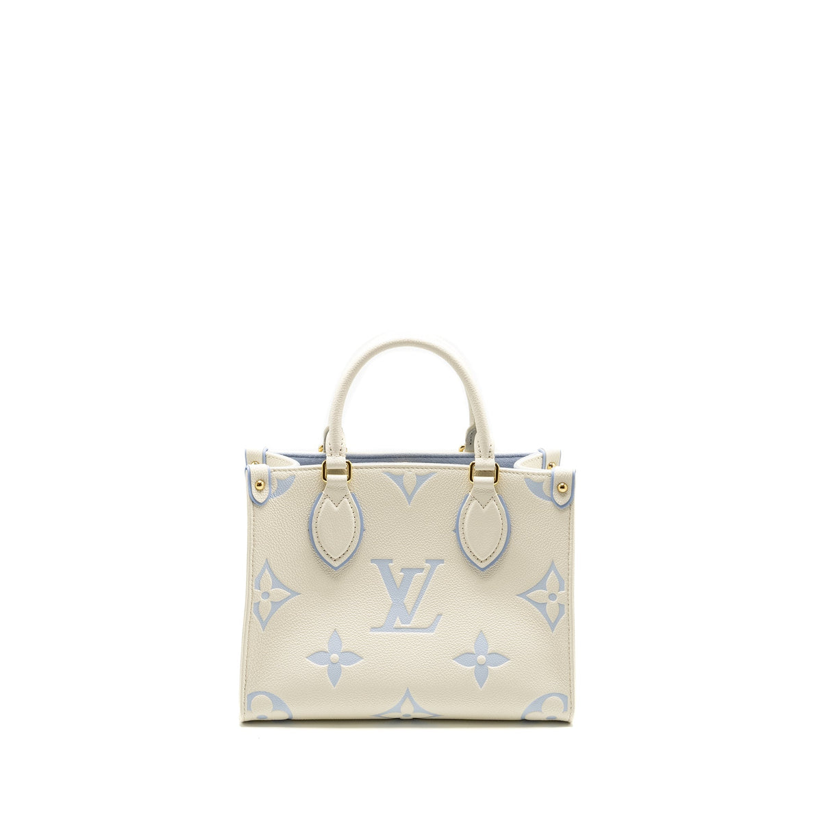 LOUIS VUITTON ONTHEGO PM BICOLOUR MONOGRAM EMPREINTE LATTE/CANDY BLUE GHW