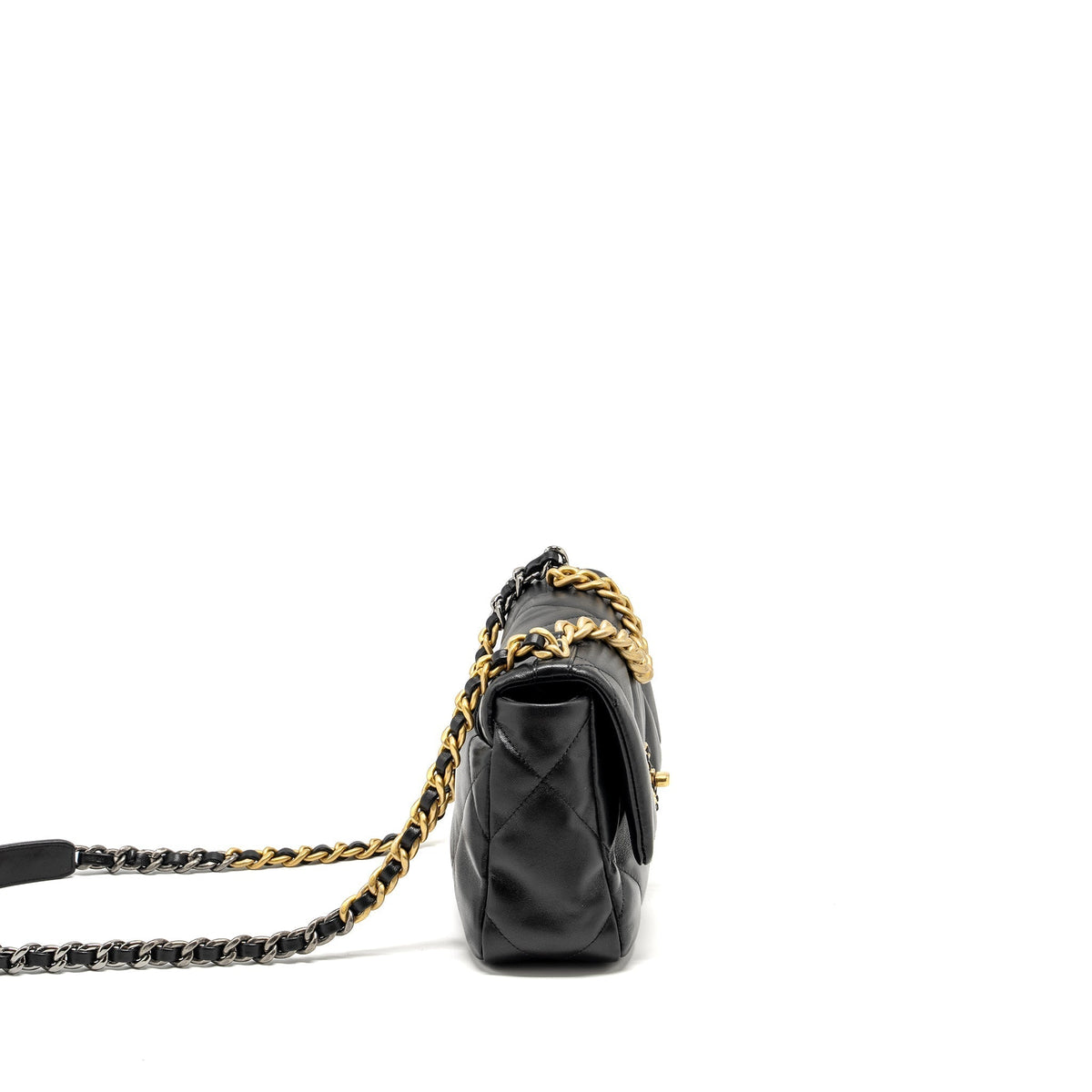 CHANEL SMALL 19 BAG LAMBSKIN BLACK MULTICOLOR HARDWARE