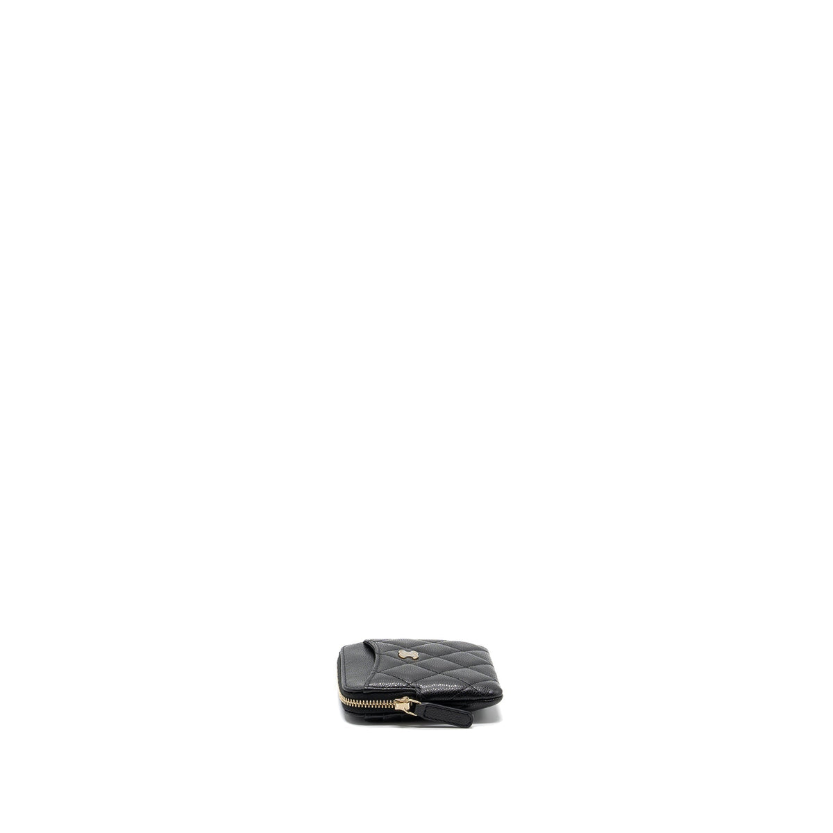 CHANEL SQUARE ZIPPER POUCH CARD HOLDER CAVIAR BLACK LGHW (MICROCHIP)