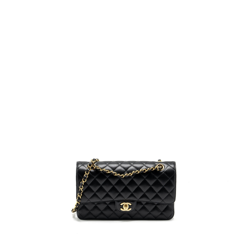 CHANEL MEDIUM CLASSIC DOUBLE FLAP BAG CAVIAR BLACK GHW (MICROCHIP)
