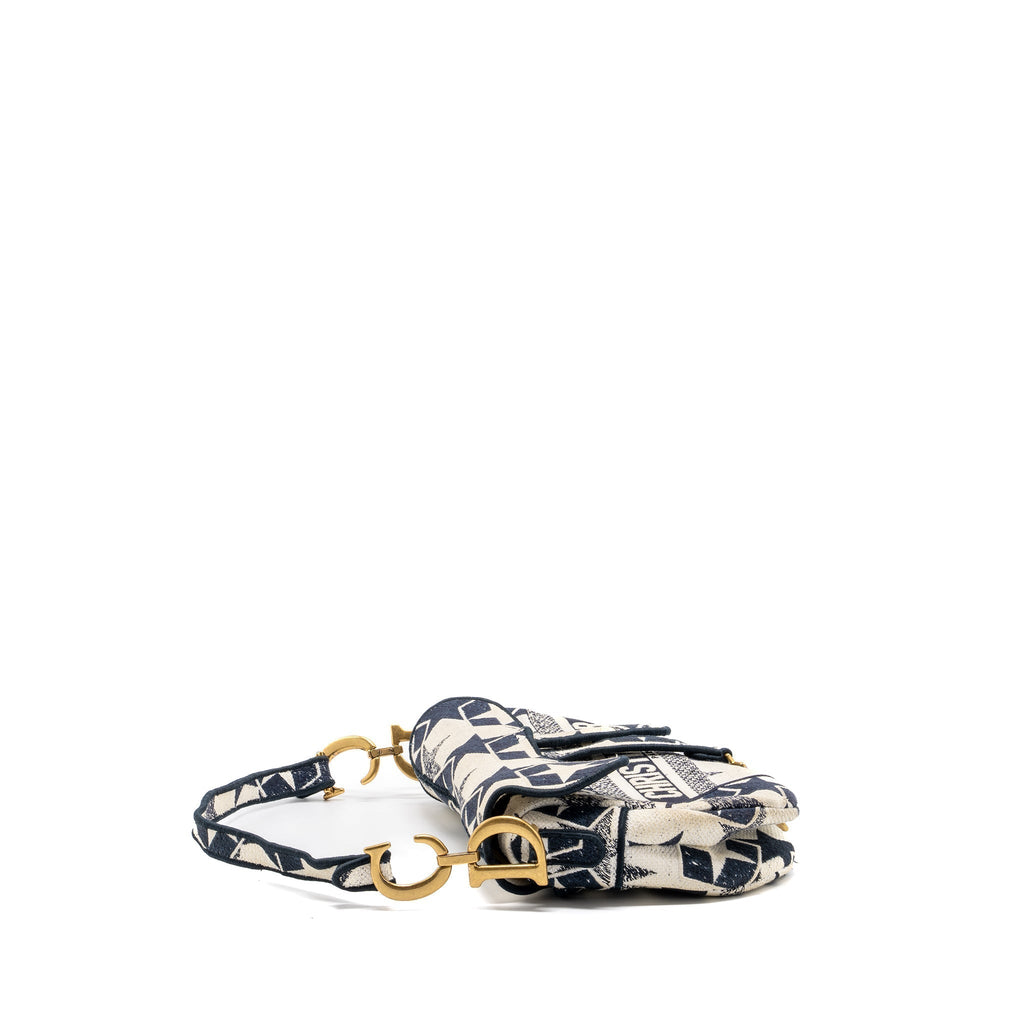 DIOR SADDLE BAG CANVAS LIMITED PRINT DARK BLUE / WHITE GHW