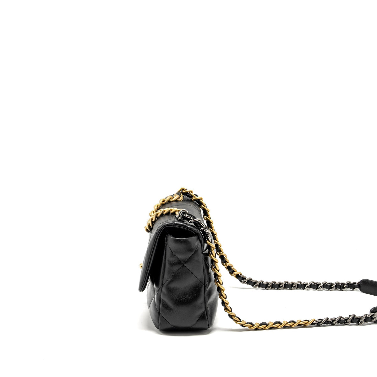 CHANEL SMALL 19 BAG LAMBSKIN BLACK MULTICOLOR HARDWARE