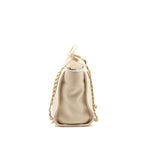 CHANEL SMALL DEAUVILLE SHOPPING TOTE BAG CALFSKIN/FABRIC LIGHT BEIGE LGHW (MICROCHIP)