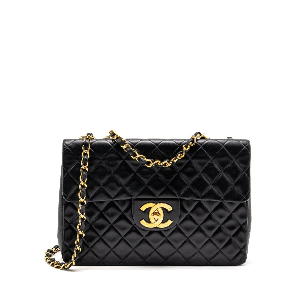 CHANEL VINTAGE CLASSIC FLAP JUMBO BAG CALFSKIN BLACK GHW