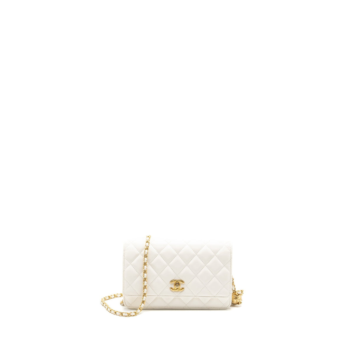CHANEL PEARL CRUSH WALLET ON CHAIN LAMBSKIN WHITE GHW (MICROCHIP)