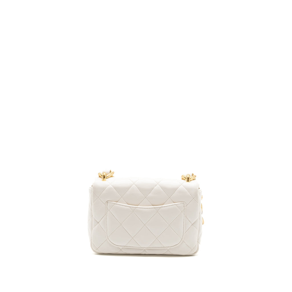 CHANEL 22S GIANT CHAIN FLAP SHOULDER BAG LAMBSKIN WHITE BRUSHED GHW (MICROCHIP)