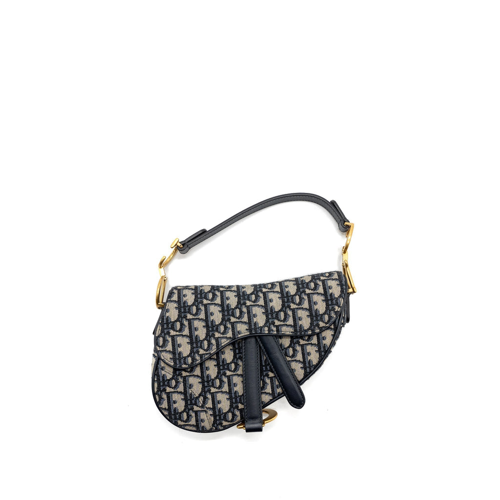 DIOR MINI SADDLE BAG BLUE OBLIQUE JACQUARD GHW