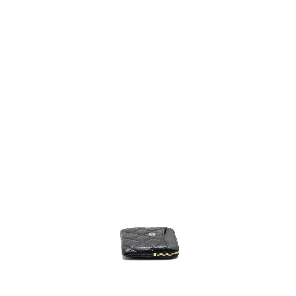 CHANEL SQUARE ZIPPER POUCH CARD HOLDER CAVIAR BLACK LGHW (MICROCHIP)