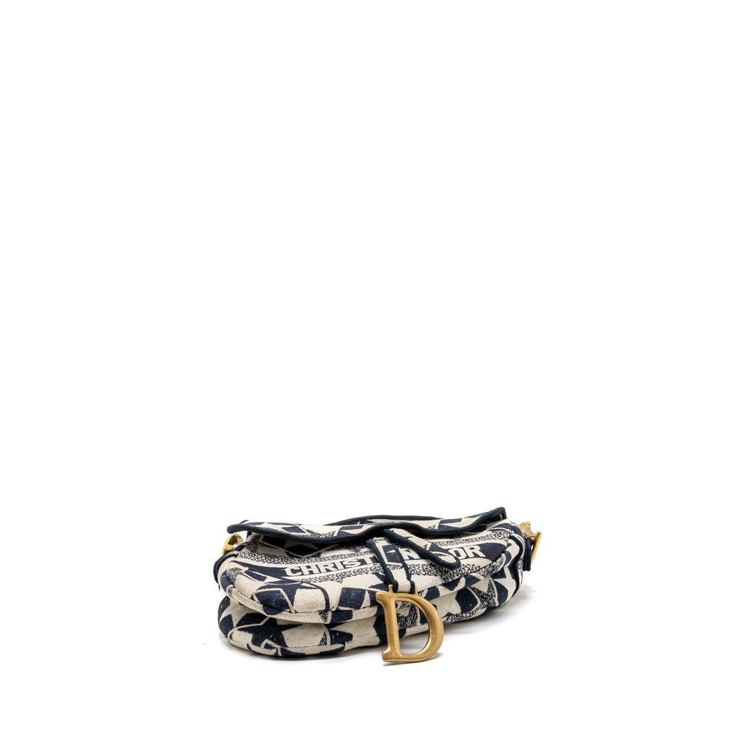 DIOR SADDLE BAG CANVAS LIMITED PRINT DARK BLUE / WHITE GHW
