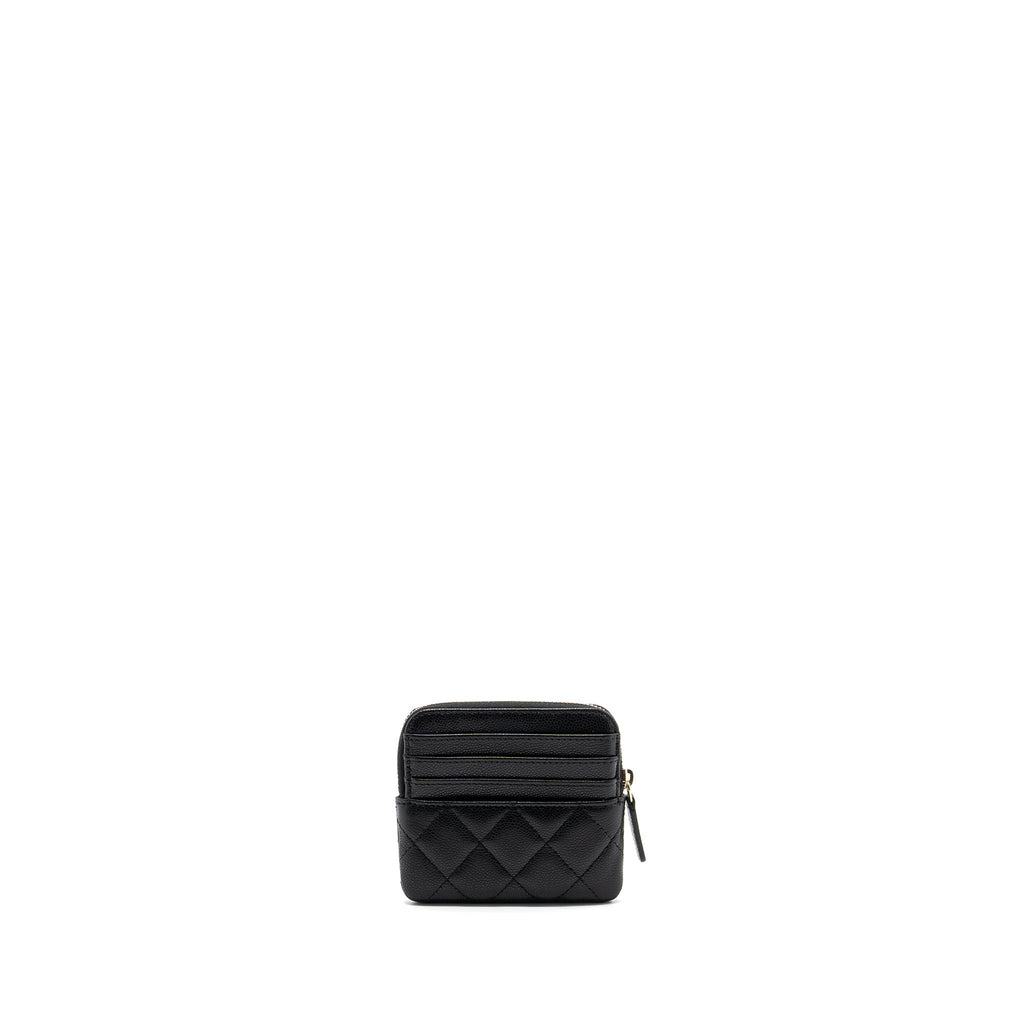 CHANEL SQUARE ZIPPER POUCH CARD HOLDER CAVIAR BLACK LGHW (MICROCHIP)
