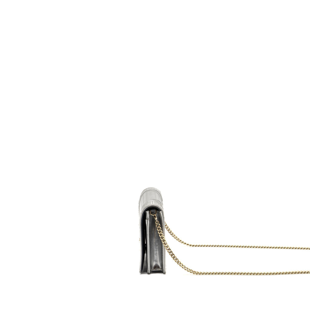 DIOR DIORAMA WALLET ON CHAIN METALLIC PATENT SILVER LGHW