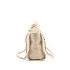 CHANEL SMALL DEAUVILLE SHOPPING TOTE BAG CALFSKIN/FABRIC LIGHT BEIGE LGHW (MICROCHIP)