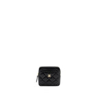 CHANEL SQUARE ZIPPER POUCH CARD HOLDER CAVIAR BLACK LGHW (MICROCHIP)