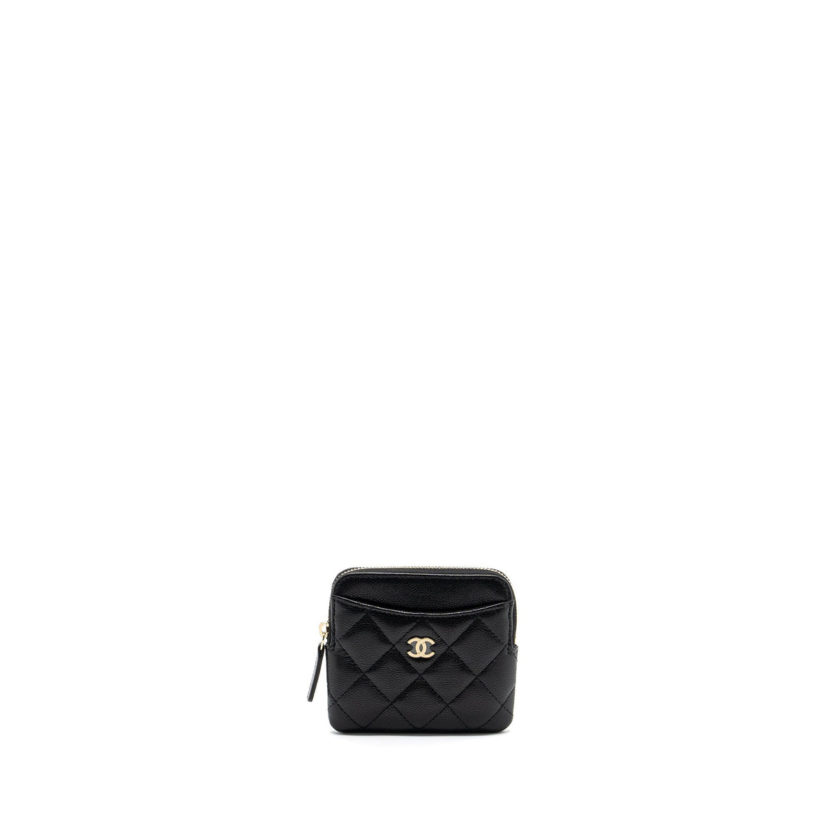 CHANEL SQUARE ZIPPER POUCH CARD HOLDER CAVIAR BLACK LGHW (MICROCHIP)