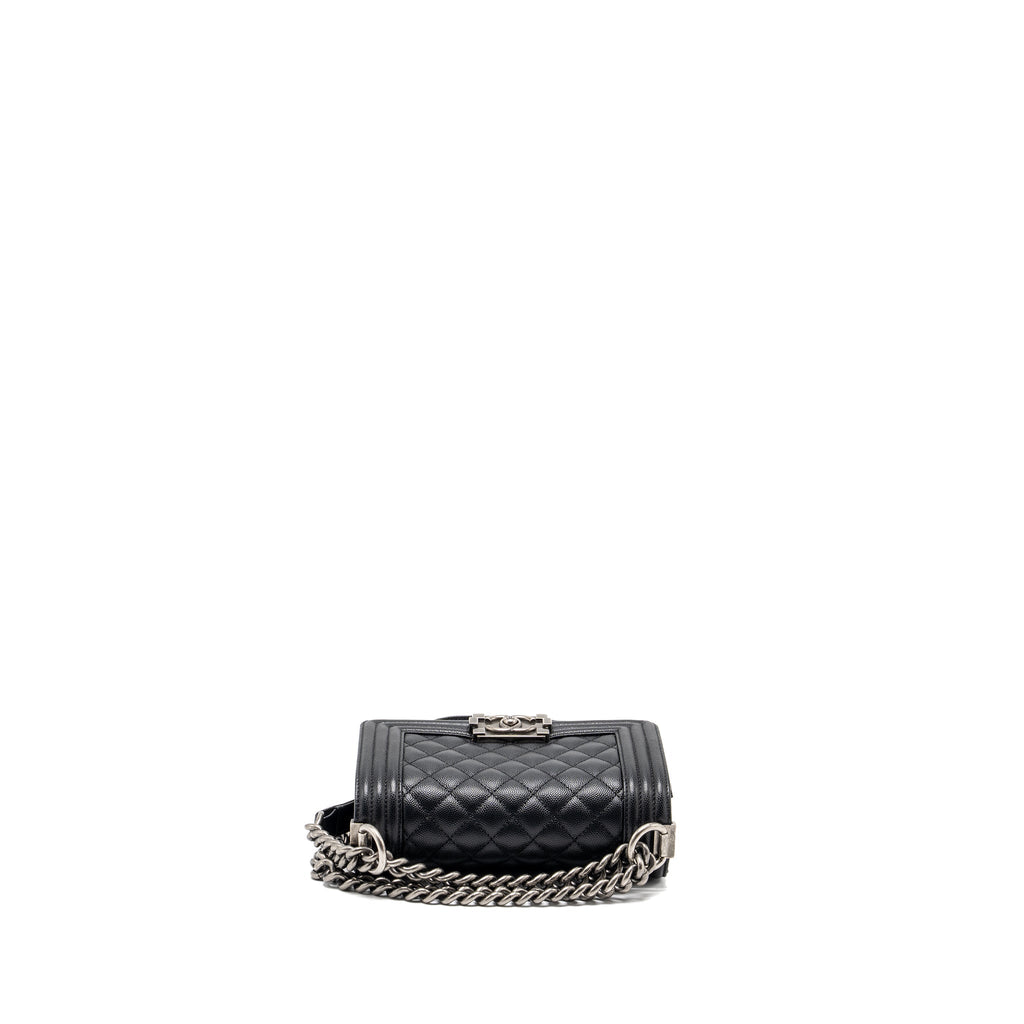 CHANEL SMALL BOY BAG CAVIAR BLACK RUTHENIUM HARDWARE (MICROCHIP)