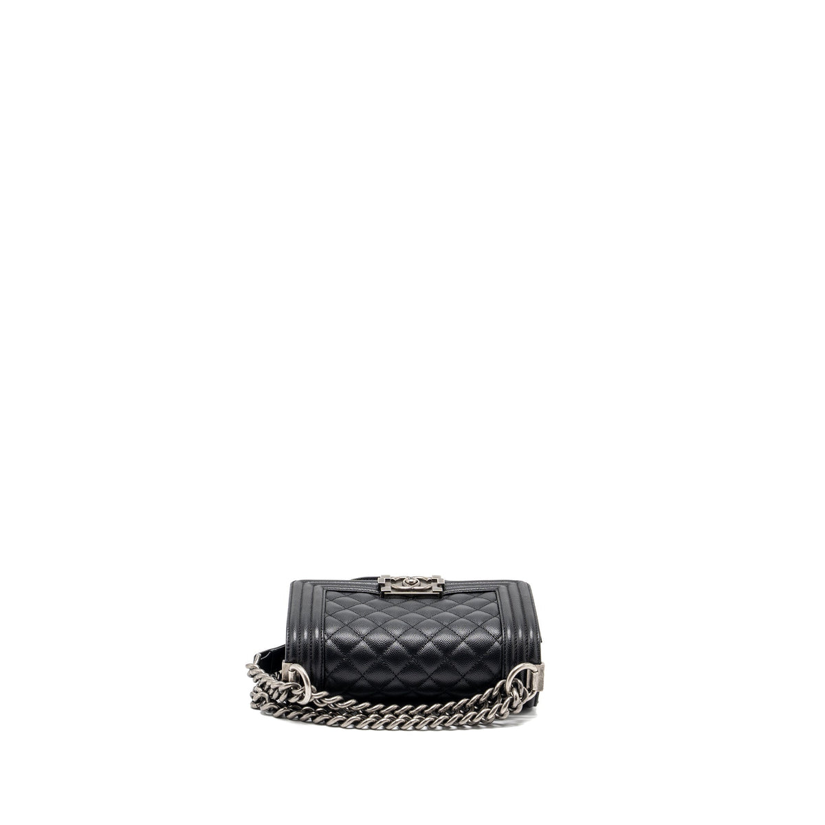 CHANEL SMALL BOY BAG CAVIAR BLACK RUTHENIUM HARDWARE (MICROCHIP)
