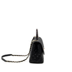 CHANEL MEDIUM COCO HANDLE LIZARD EMBOSSED HANDLE CAVIAR BLACK LGHW (MICROCHIP)