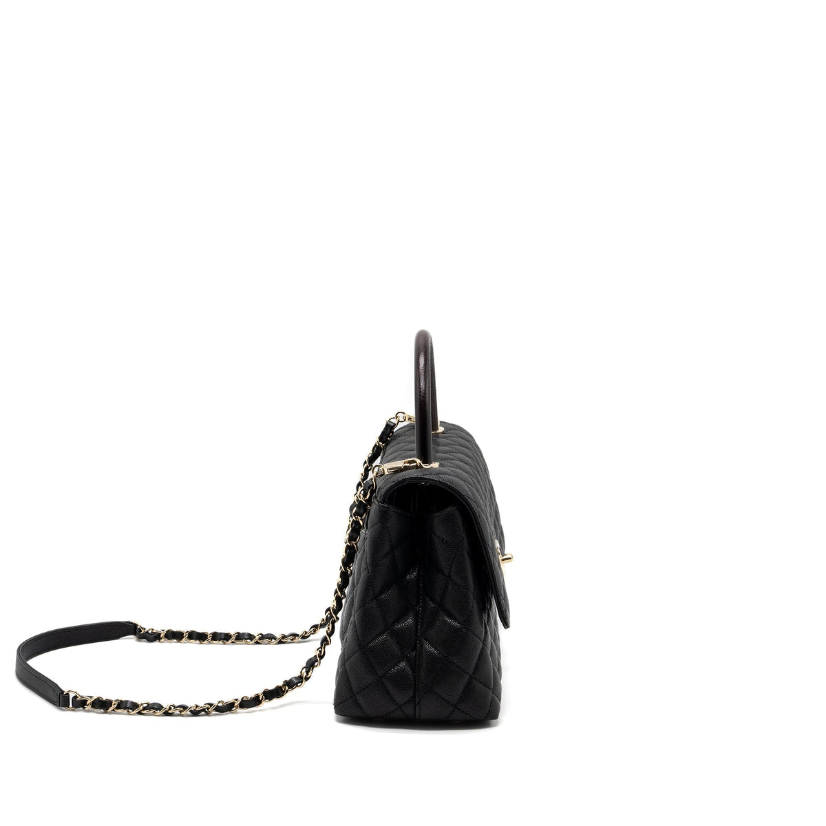 CHANEL MEDIUM COCO HANDLE LIZARD EMBOSSED HANDLE CAVIAR BLACK LGHW (MICROCHIP)