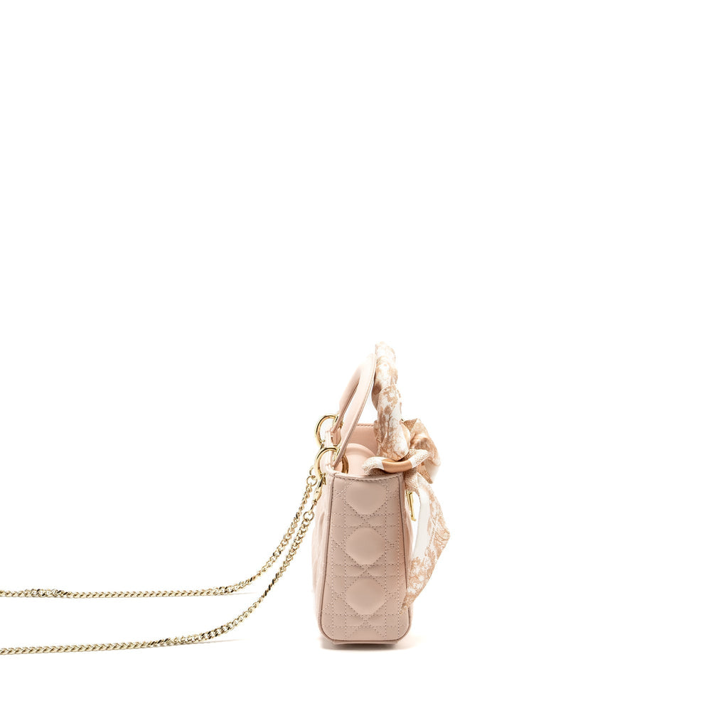 DIOR MINI LADY DIOR LAMBSKIN POWDER PINK LGHW