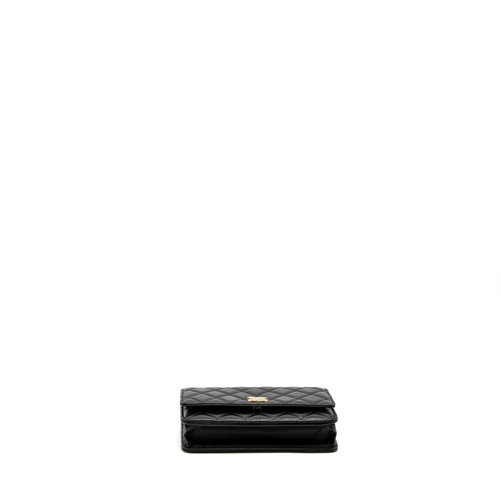 CHANEL DETAIL TOP HANDLE WALLET ON CHAIN LAMBSKIN BLACK BRUSHED GHW (MICROCHIP)