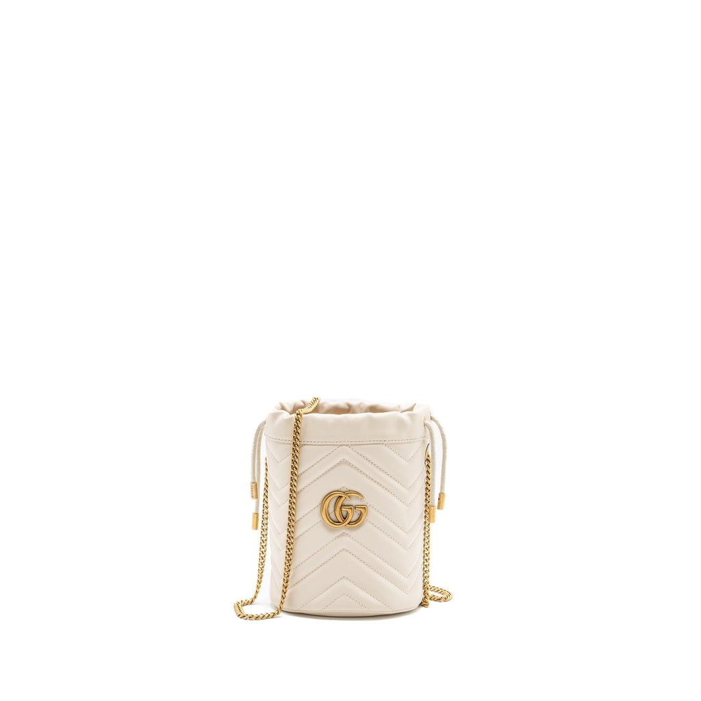 GUCCI GG MARMONT MINI BUCKET BAG CALFSKIN WHITE GHW