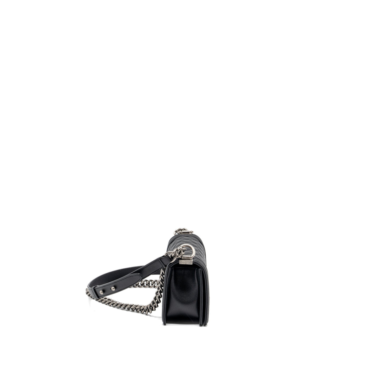 CHANEL SMALL BOY BAG CAVIAR BLACK RUTHENIUM HARDWARE (MICROCHIP)