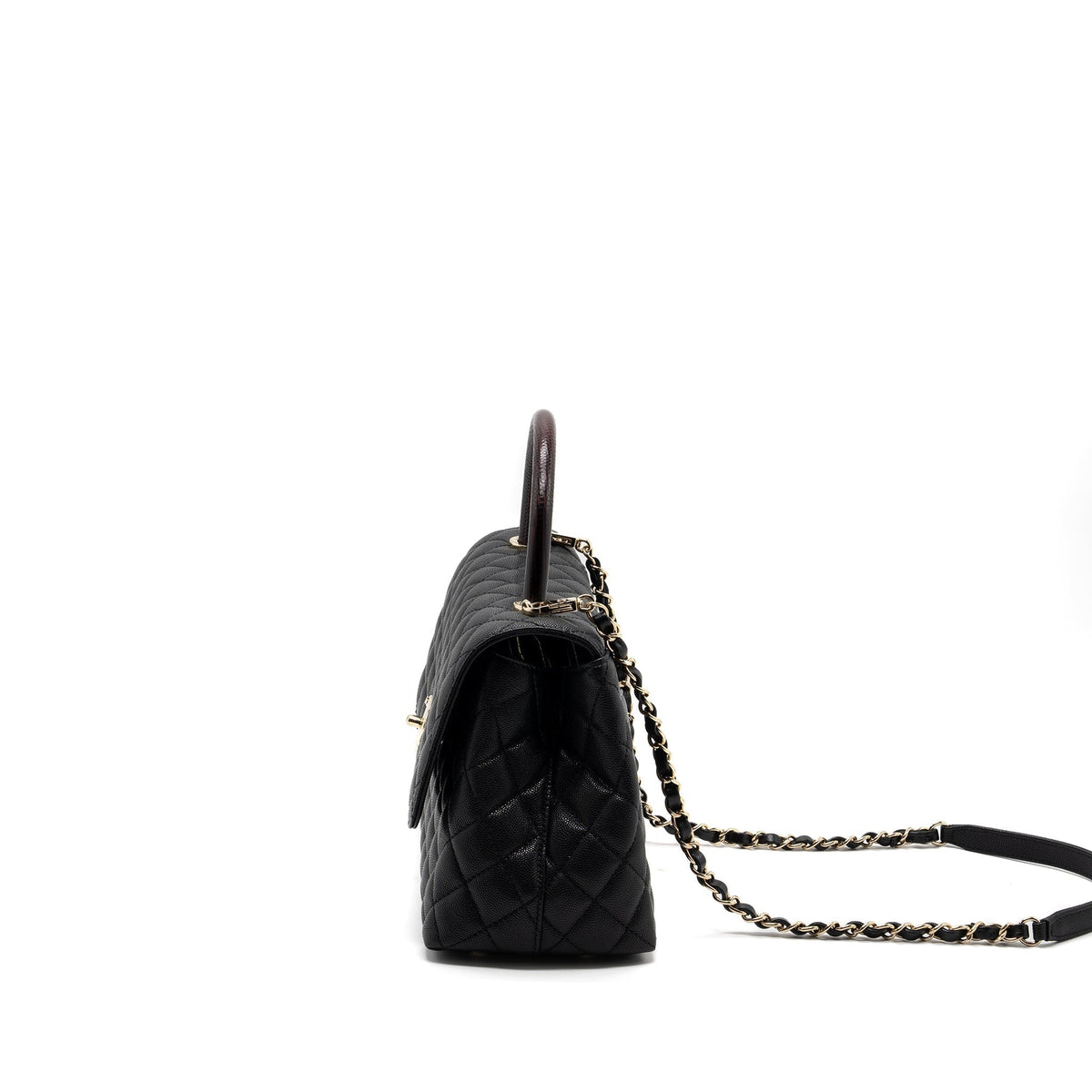 CHANEL MEDIUM COCO HANDLE LIZARD EMBOSSED HANDLE CAVIAR BLACK LGHW (MICROCHIP)