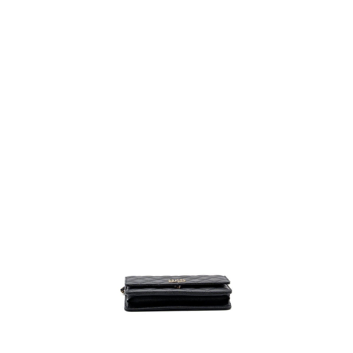 CHANEL DETAILED LOGO WALLET ON CHAIN BLACK CAVIAR LGHW (MICROCHIP)