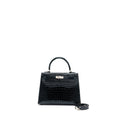 HERMES KELLY 25 SHINY CROCODILE POROUS V0 VERT ROUSSEAU SHW