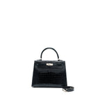 HERMES KELLY 25 SHINY CROCODILE POROUS V0 VERT ROUSSEAU SHW