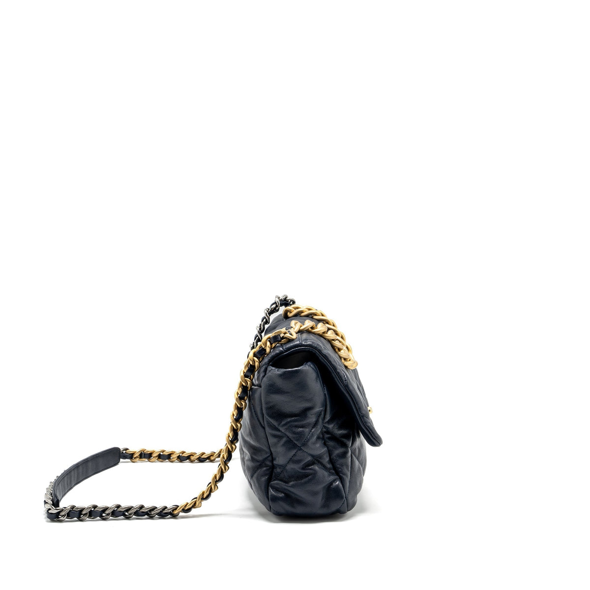 CHANEL LARGE 19 BAG 30CM LAMBSKIN NAVY MULTICOLOUR HARDWARE