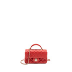 CHANEL TOP HANDLE MINI RECTANGULAR FLAP BAG LAMBSKIN RED LGHW (MICROCHIP)