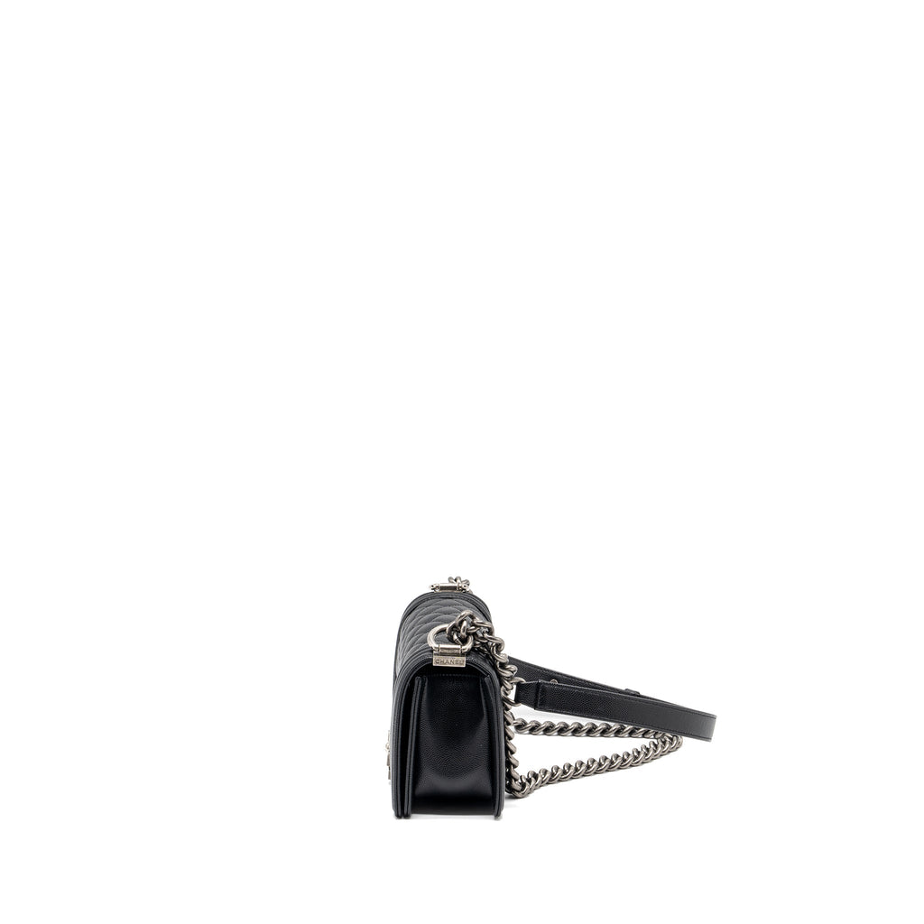 CHANEL SMALL BOY BAG CAVIAR BLACK RUTHENIUM HARDWARE (MICROCHIP)