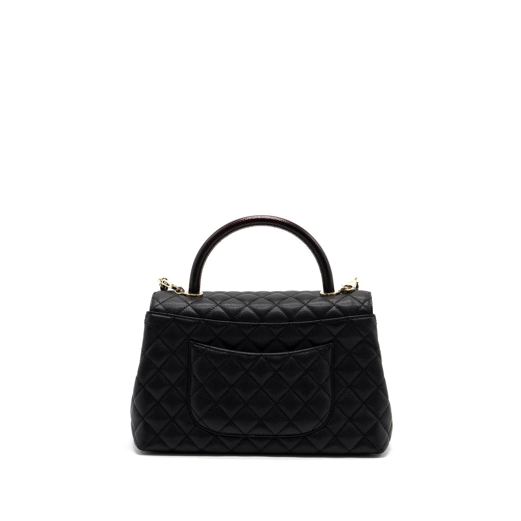 CHANEL MEDIUM COCO HANDLE LIZARD EMBOSSED HANDLE CAVIAR BLACK LGHW (MICROCHIP)
