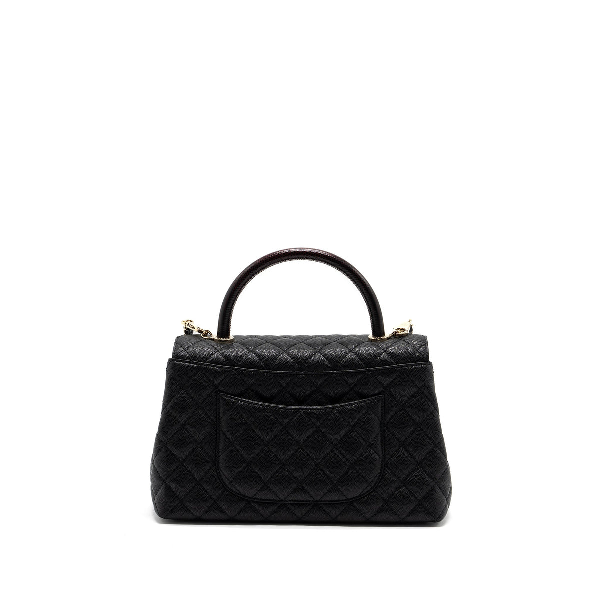 CHANEL MEDIUM COCO HANDLE LIZARD EMBOSSED HANDLE CAVIAR BLACK LGHW (MICROCHIP)