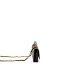 CHANEL DETAIL TOP HANDLE WALLET ON CHAIN LAMBSKIN BLACK BRUSHED GHW (MICROCHIP)