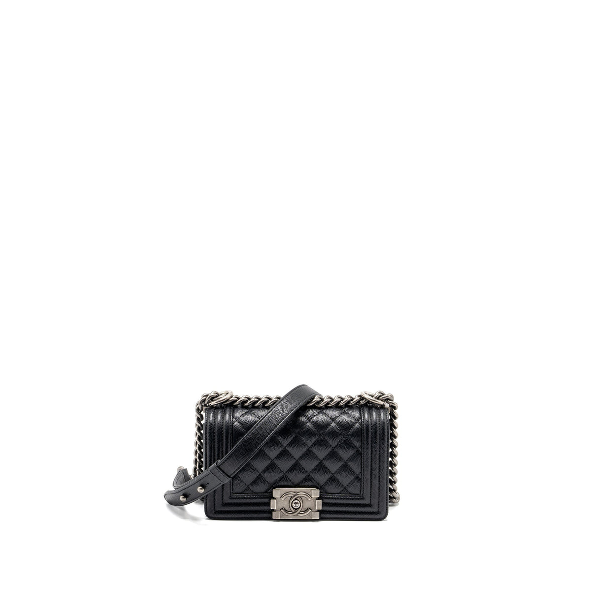 CHANEL SMALL BOY BAG CAVIAR BLACK RUTHENIUM HARDWARE (MICROCHIP)