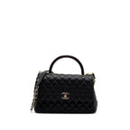 CHANEL MEDIUM COCO HANDLE LIZARD EMBOSSED HANDLE CAVIAR BLACK LGHW (MICROCHIP)